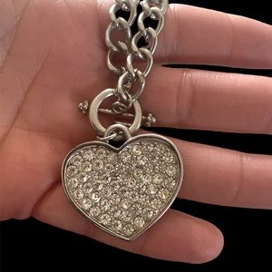 Silver Rhinestone Heart Pendant Choker